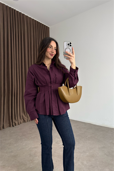 Zra Model Pileli Bel Oturtmalı Bordo Gömlek