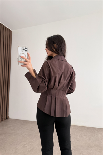 Zra Model Pileli Bel Oturtmalı Kahve Gömlek