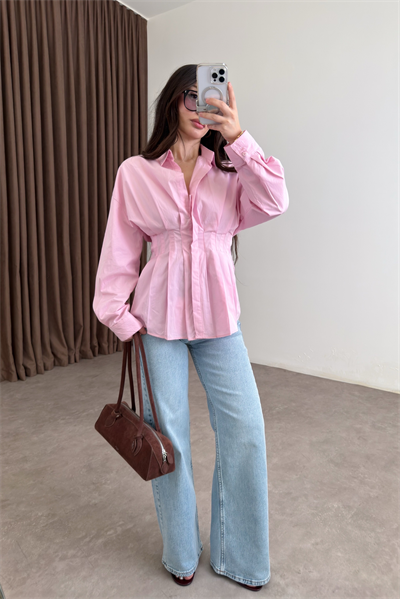 Zra Model Pileli Bel Oturtmalı Pembe Gömlek