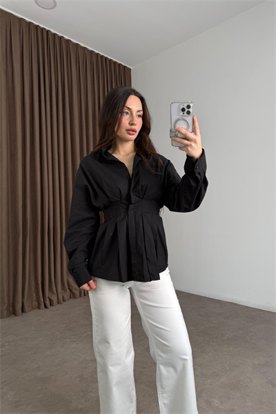 Zra Model Pileli Bel Oturtmalı Siyah Gömlek