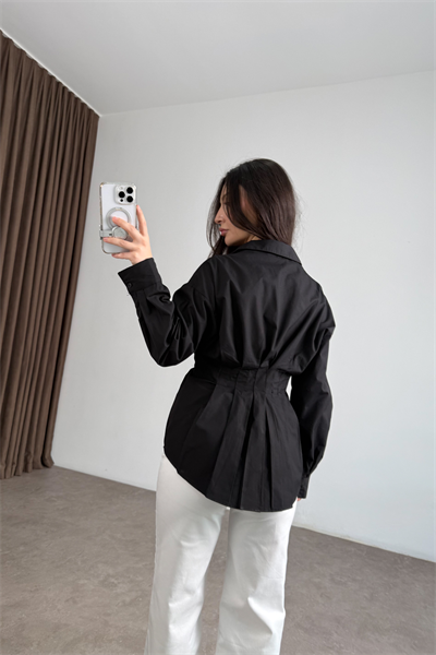 Zra Model Pileli Bel Oturtmalı Siyah Gömlek