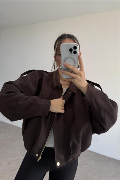 ZRA Model Premium Acı Kahve Bomber Süet Ceket