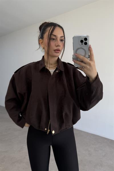 ZRA Model Premium Acı Kahve Bomber Süet Ceket