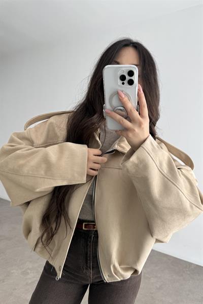 ZRA Model Premium Bej Bomber Süet Ceket