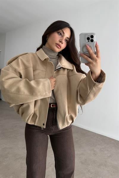 ZRA Model Premium Bej Bomber Süet Ceket