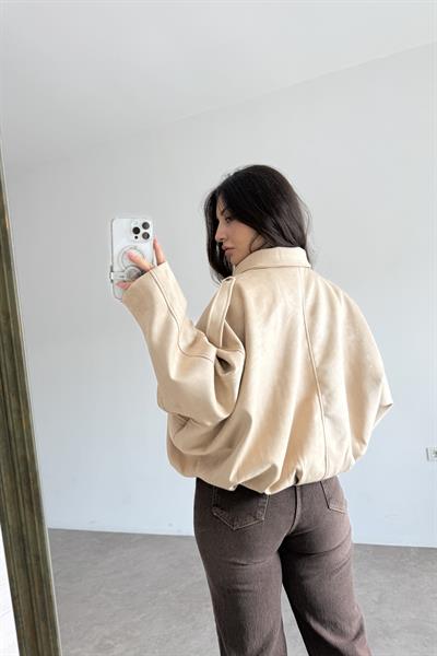 ZRA Model Premium Bej Bomber Süet Ceket