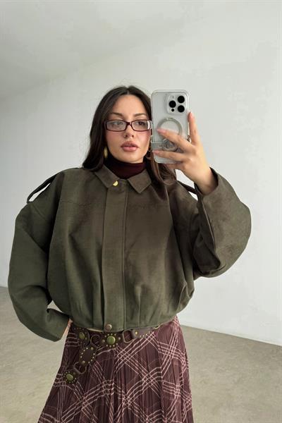 ZRA Model Premium Koyu Haki Bomber Süet Ceket