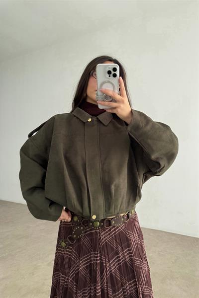 ZRA Model Premium Koyu Haki Bomber Süet Ceket