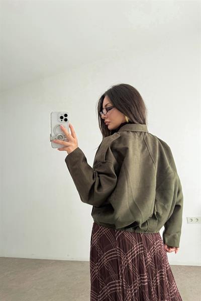 ZRA Model Premium Koyu Haki Bomber Süet Ceket