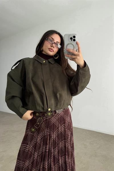 ZRA Model Premium Koyu Haki Bomber Süet Ceket