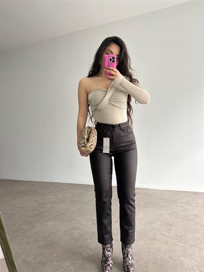 ZRA Mumlu Mom Fit Jean Acı Kahve