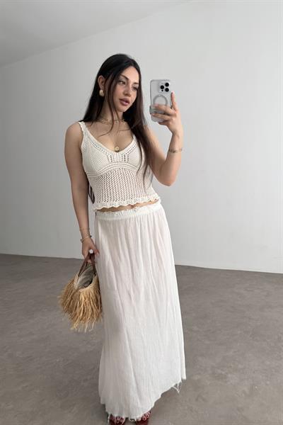 Zra Örgü File Detaylı Ekru Top