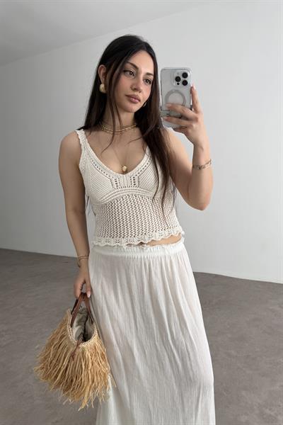 Zra Örgü File Detaylı Ekru Top