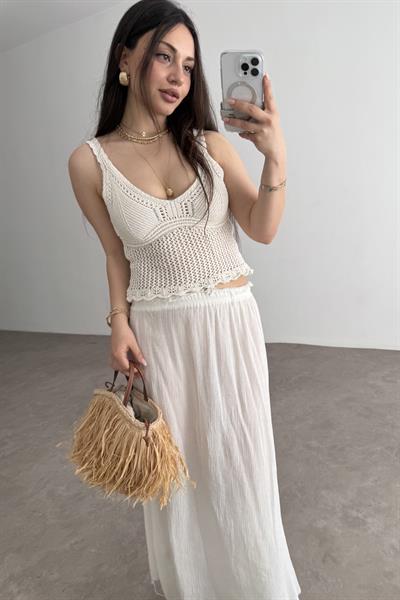 Zra Örgü File Detaylı Ekru Top