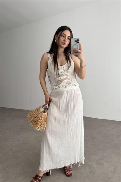 Zra Örgü File Detaylı Ekru Top