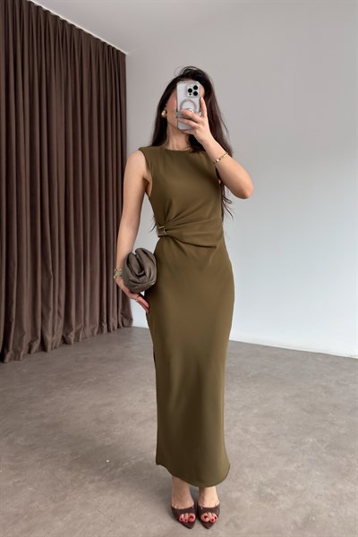 Zra Orijinal Beli Gold Tokalı Yeşil Elbise