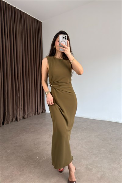 Zra Orijinal Beli Gold Tokalı Yeşil Elbise