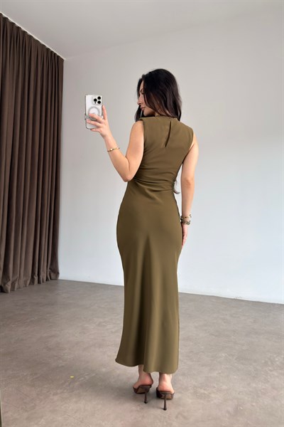 Zra Orijinal Beli Gold Tokalı Yeşil Elbise