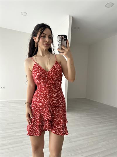 Çiçek Desenli Kırmızı Zra: Elbise