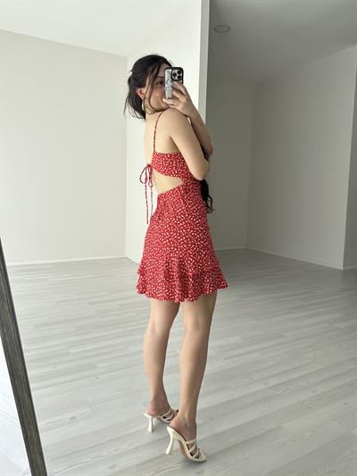 Çiçek Desenli Kırmızı Zra: Elbise