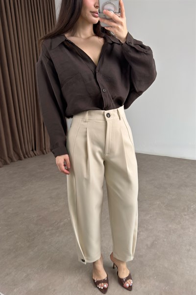 Zra Orijinal Ekru Düğmeli Şalvar Pantolon