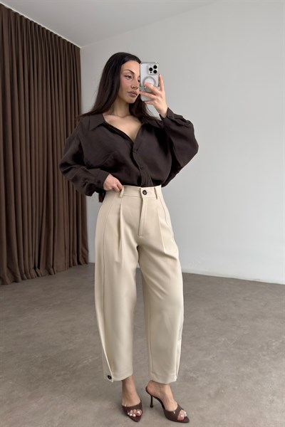 Zra Orijinal Ekru Düğmeli Şalvar Pantolon