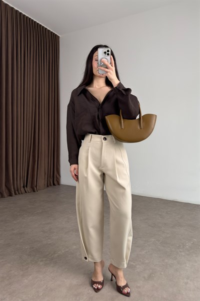 Zra Orijinal Ekru Düğmeli Şalvar Pantolon