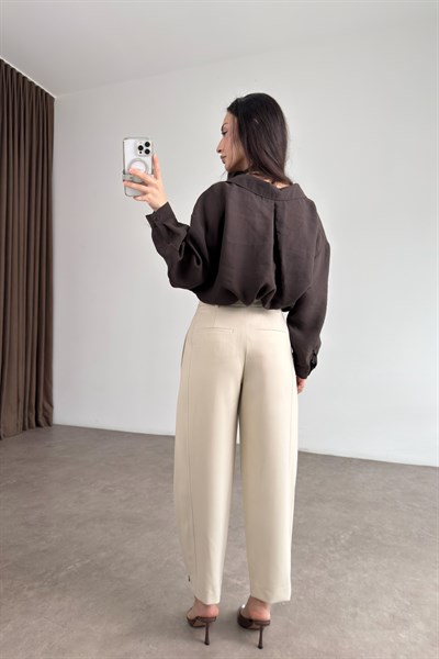 Zra Orijinal Ekru Düğmeli Şalvar Pantolon