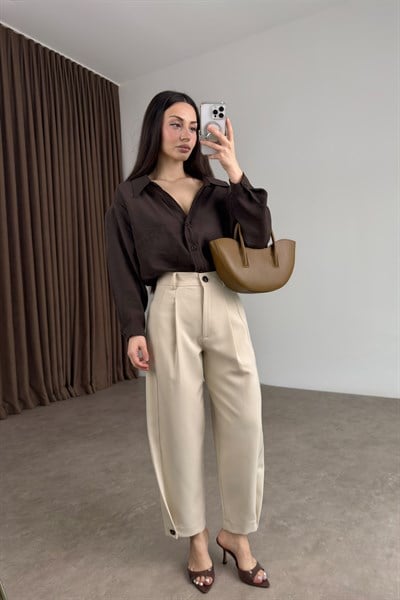 Zra Orijinal Ekru Düğmeli Şalvar Pantolon