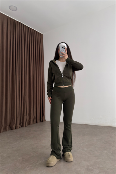 Zra Orijinal Flare Tayt Üst Haki Takım 