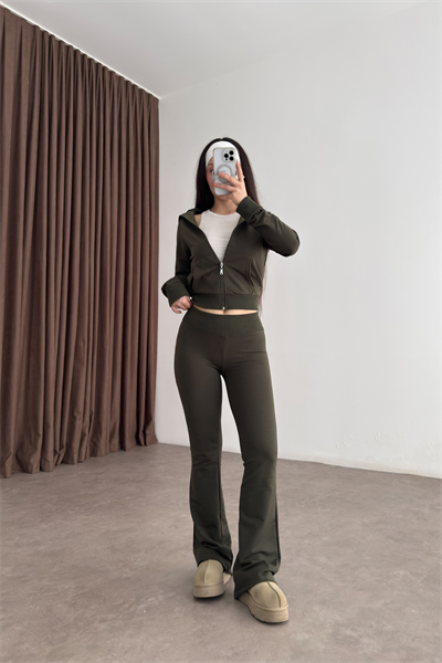 Zra Orijinal Flare Tayt Üst Haki Takım 