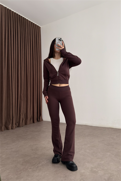 Zra Orijinal Flare Tayt Üst Kahve Takım 