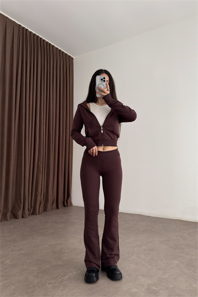 Zra Orijinal Flare Tayt Üst Kahve Takım 