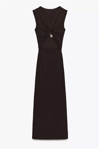 Zra Orijinal Gold Toka Detaylı Kahve Elbise