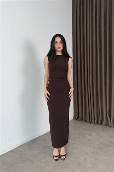 Zra Orijinal Gold Toka Detaylı Kahve Elbise