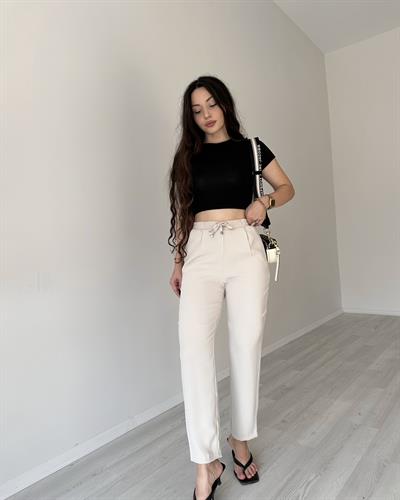 ZRA Orijinal Havuç Kesim Yüksek Bel Bej Pantolon