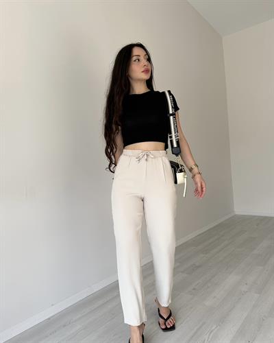 ZRA Orijinal Havuç Kesim Yüksek Bel Bej Pantolon