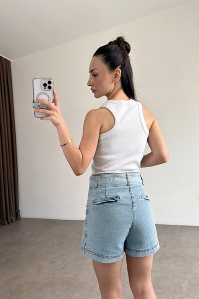 Zra Orijinal Kemerli Light Blue Denim Şort Etek
