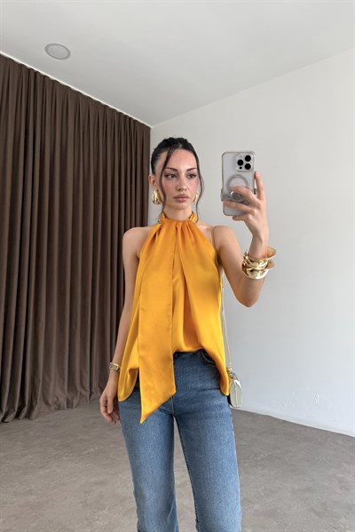 Zra Orijinal Şallı Orange Saten Bluz