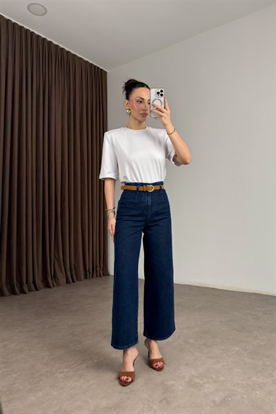 Zra Orijinal Wide Leg Kemerli Koyu Mavi Jean
