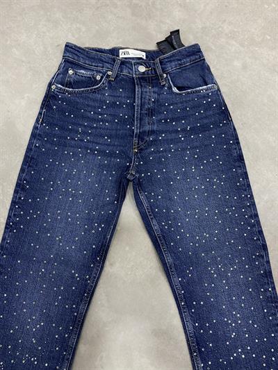 ZRA Orj. Taşlı Mom Mavi Jean