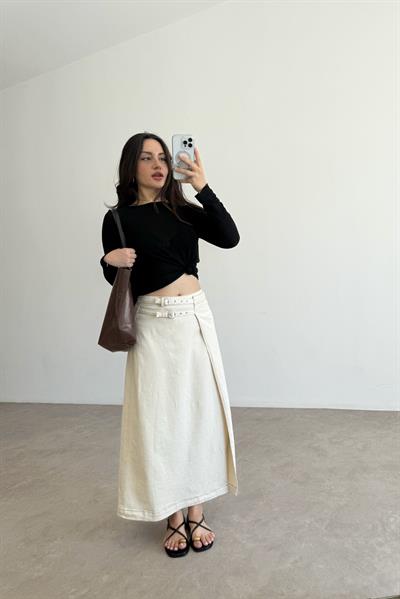 Zra Orj. Kemer Bağlama Detaylı Taş Etek 