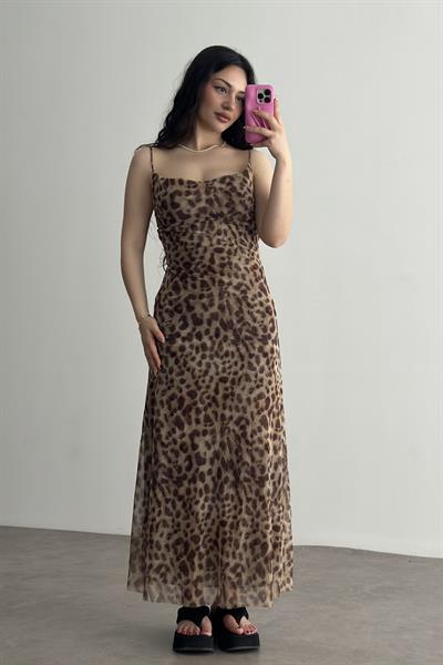 ZRA Orj. Leopar Desenli Midi Elbise