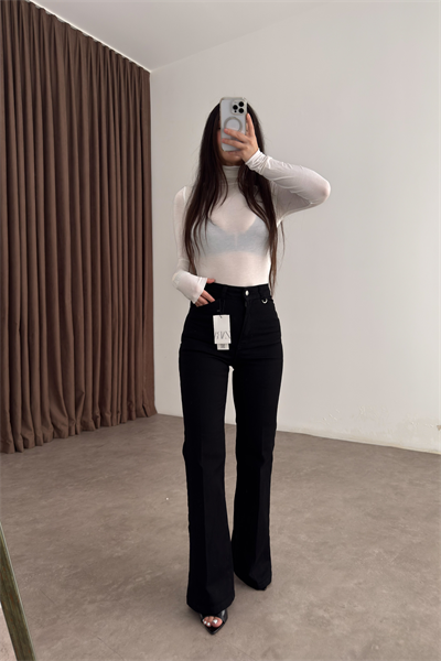 Zra Orj. Ütü Detaylı Flare Siyah Jean 