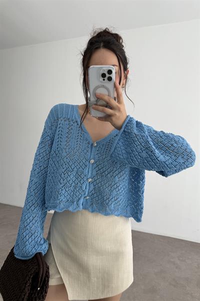 Zra Orj. Taş Düğmeli Örgü Hırka Mavi