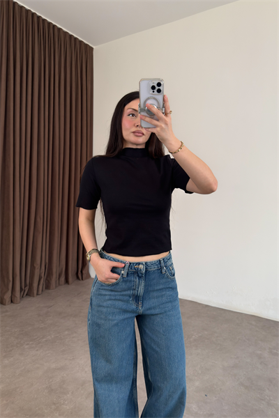 Zra Orj. Dik Yakalı Siyah Triko Bluz 