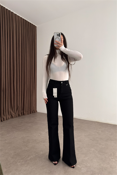 Zra Orj. Ütü Detaylı Flare Siyah Jean 