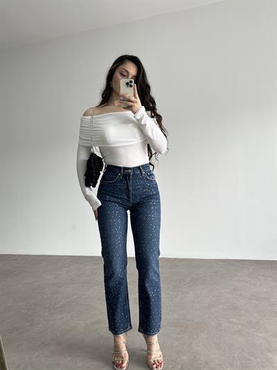 ZRA Orj. Taşlı Mom Mavi Jean