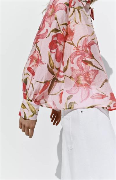 Zra Orj. Çiçek Desenli Gold Düğme Gömlek