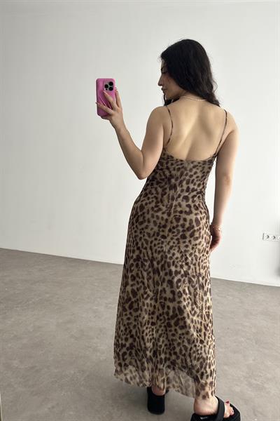 ZRA Orj. Leopar Desenli Midi Elbise